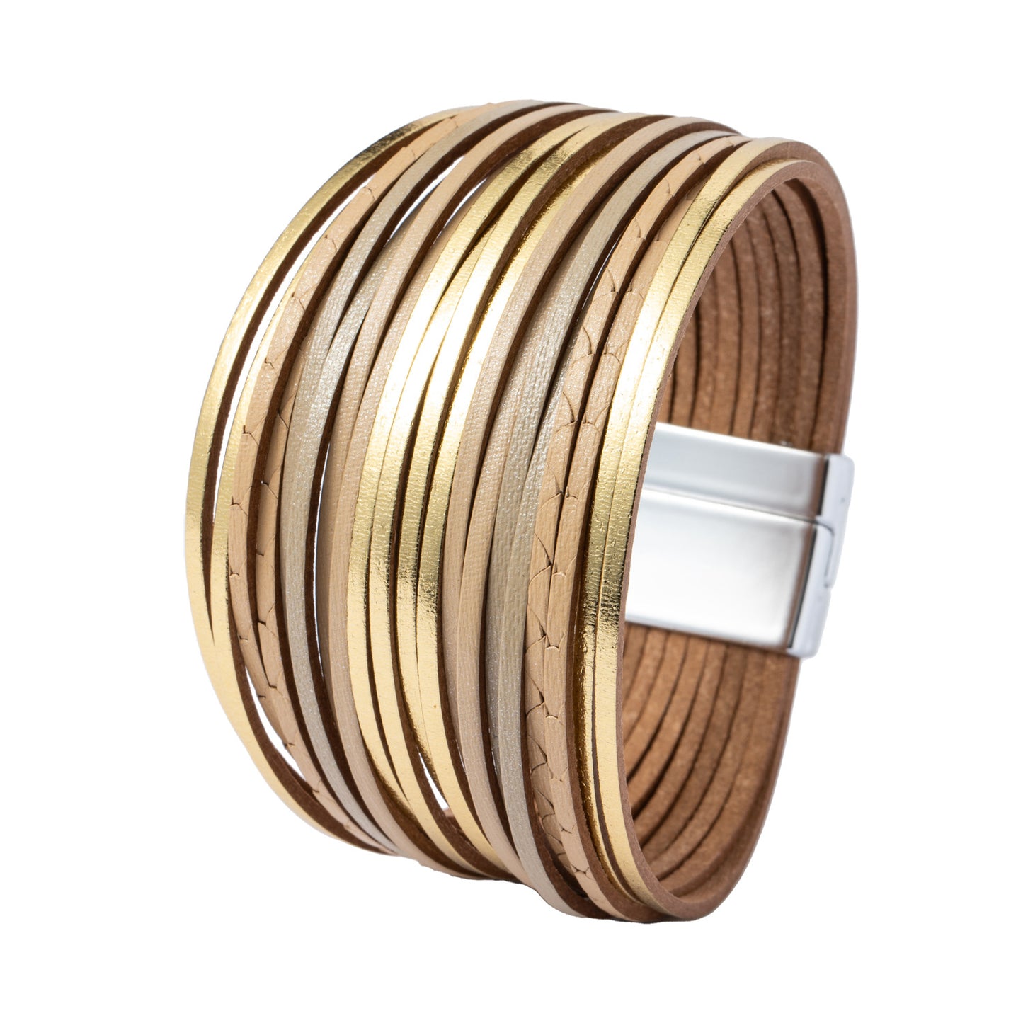 Pu Leather Patchwork Women's Bangle-silver and gold