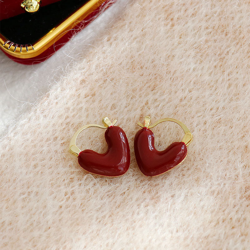 Heart Shape Alloy Gold Plated Plating Hoop Earrings-red