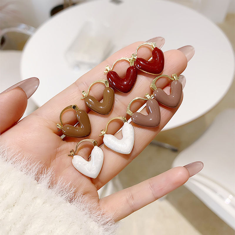 Heart Shape Alloy Gold Plated Plating Hoop Earrings-white