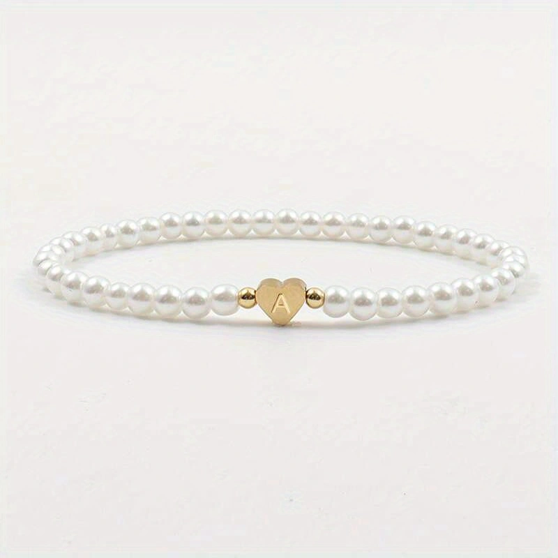 Letter Heart Shape 304 Stainless Steel Artificial Pearl Bracelets In Bulk
