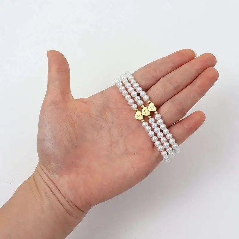 Letter Heart Shape 304 Stainless Steel Artificial Pearl Bracelets In Bulk