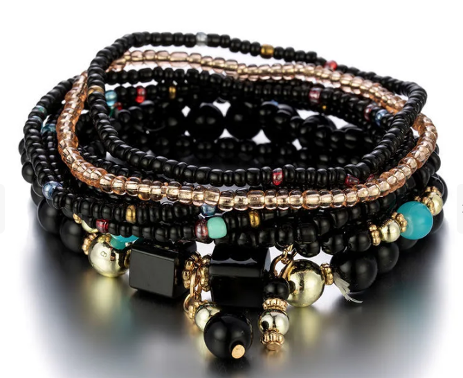 Ethnic Style Round Arylic Alloy Wholesale Bracelets - black
