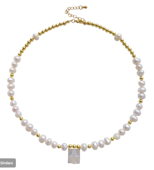 Elegant Portrait Faith Freshwater Pearl Shell Copper 18k Gold Plated