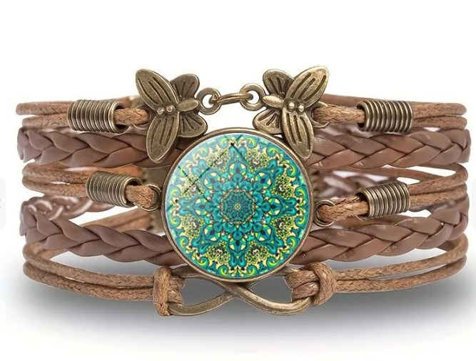 Retro Ethnic Style Bohemian Infinity Flower Butterfly -turquoise bracelet