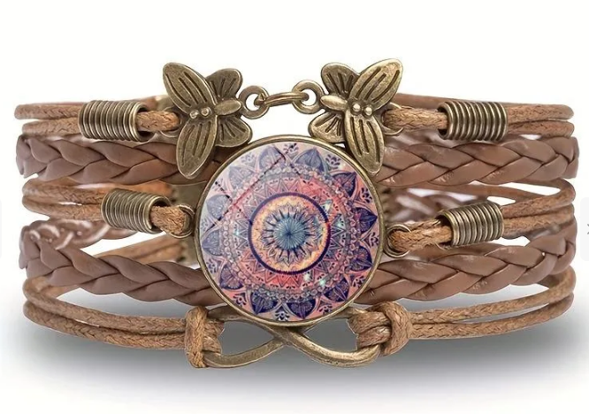 Retro Ethnic Style Bohemian Infinity Flower Butterfly -violet