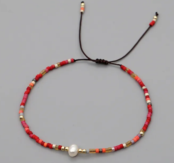 Beach Geometric Alloy Seed Bead Rope - red/ turquoise