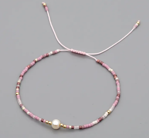 Beach Geometric Alloy Seed Bead Rope Bracelet - pink