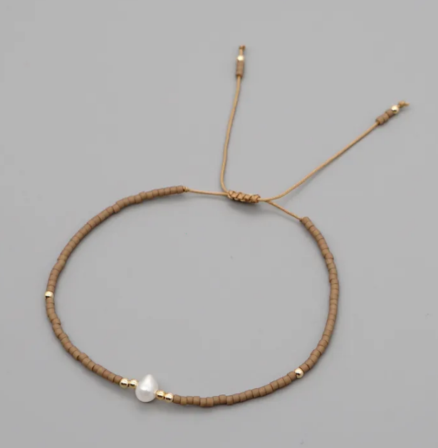 Beach Geometric Alloy Seed Bead Rope Bracelet - Brown