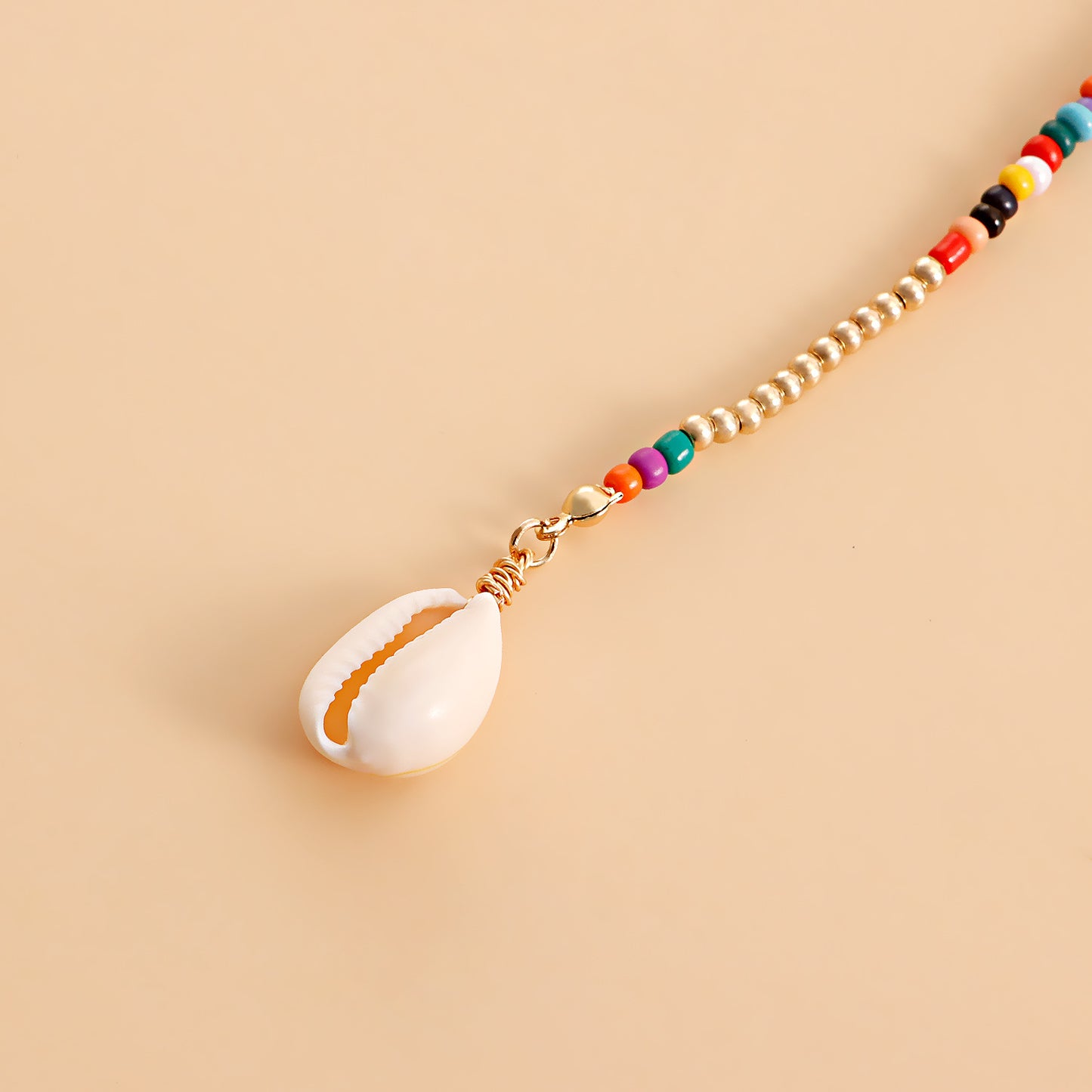 Bohemian Geometric Plastic Resin Shell Beaded Necklace