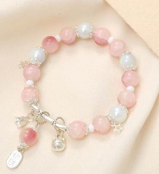 Lady Sweet Classic Style Pentagram Bell Artificial Crystal Alloy Moonstone - pink