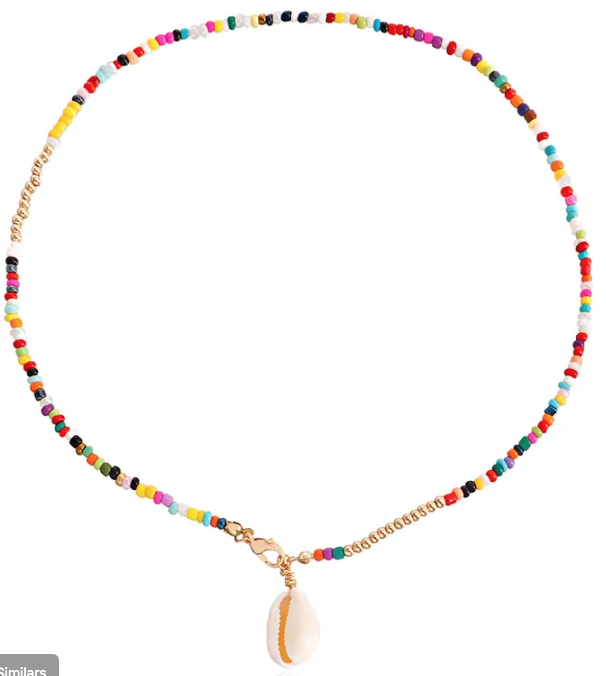 Bohemian Geometric Plastic Resin Shell Beaded Necklace