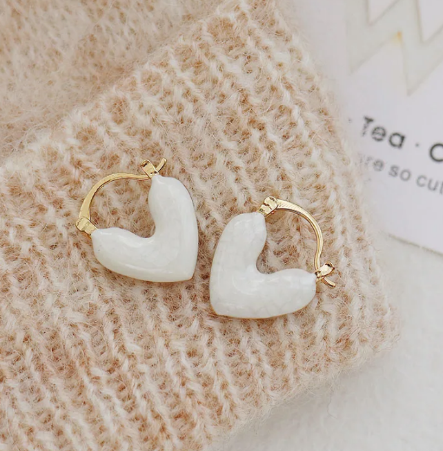 Heart Shape Alloy Gold Plated Plating Hoop Earrings-white