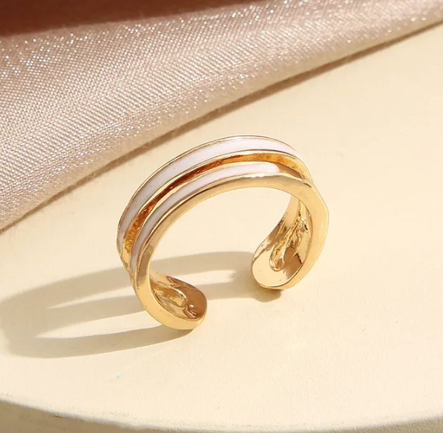 Inlay Artificial Gemstones Zircon Gold Plated Women's Open Ring-2 lines white