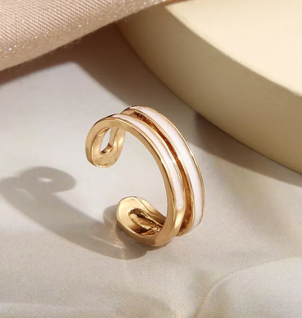 Inlay Artificial Gemstones Zircon Gold Plated Women's Open Ring-2 lines white