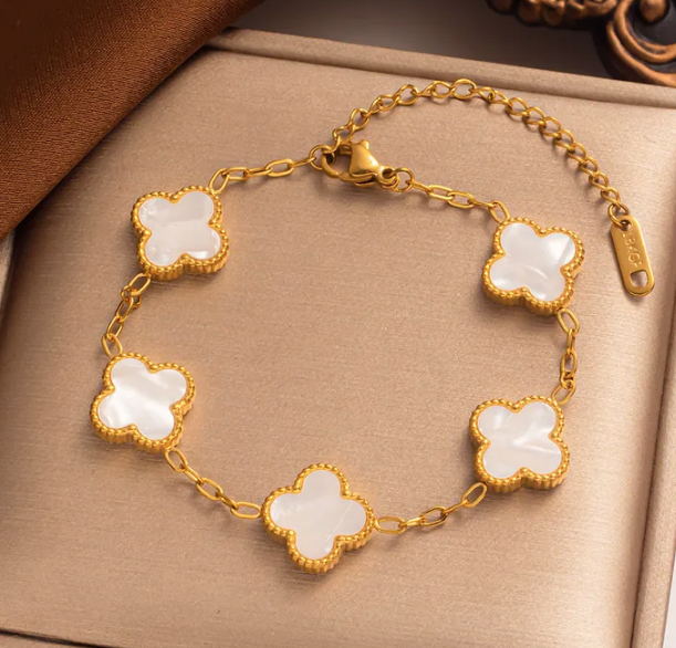 Flower Stainless Steel Plating 18k Gold Plated Bracelets/white