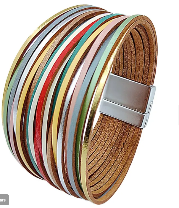 Block Pu Leather Patchwork Women's Bangle-gradient