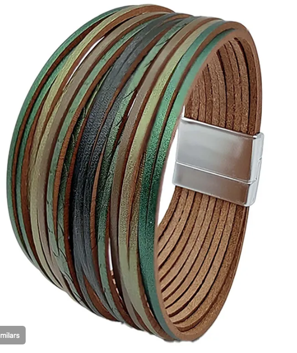 Pu Leather Patchwork Women's Bangle - green