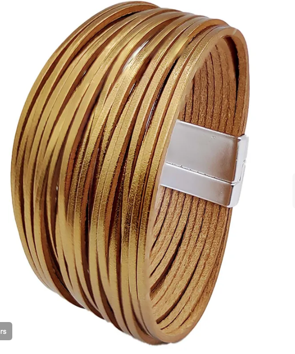Pu Leather Patchwork Women's Bangle-gold brown
